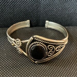 Black stone silver cuff bracelet